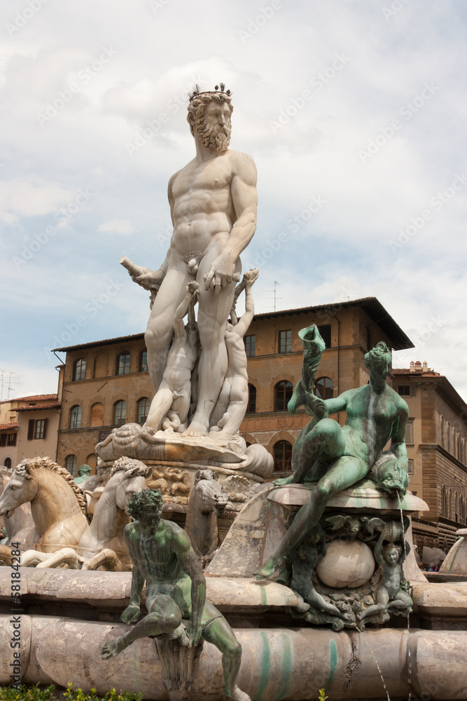 Florence - Famous Fountain of Neptune on Piazza della Signoria,