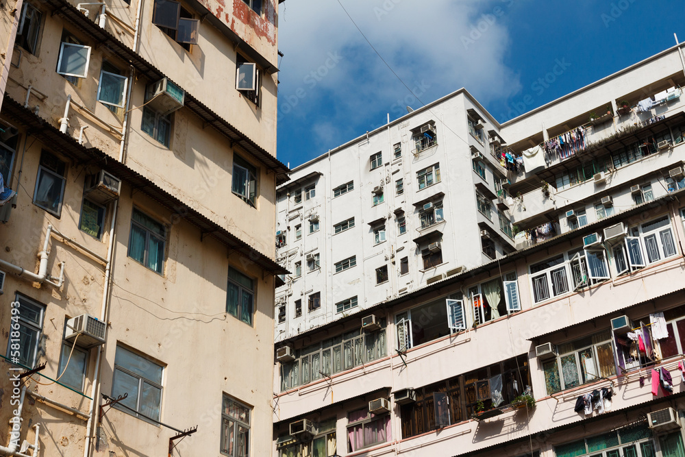 Overpopulated residential building in Hong Kong