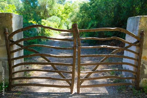 Menorca traditional wooden fence gate in Balearic islands