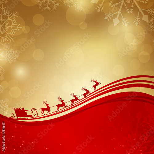 Vector Christmas Background with Santa Claus Driving in a Sledge
