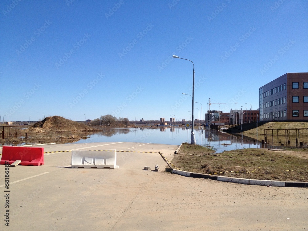 steet during spring flood in russia steet during spring flood in russia