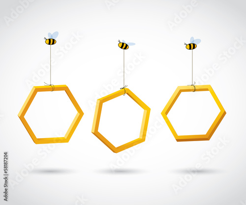 Three bees carry honeycombs