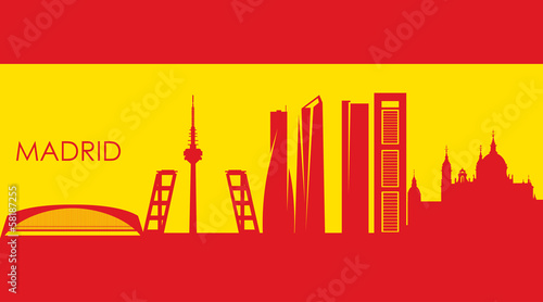 Madrid skyline with Spain flag