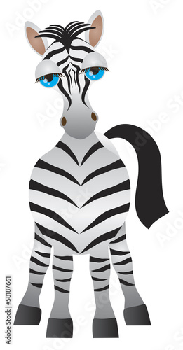 Cute Zebra with Blue Eyes Vector Illustration