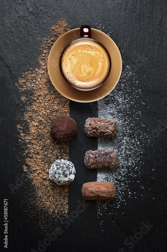 Truffe au cocolat sur Ardoise avec café expresso