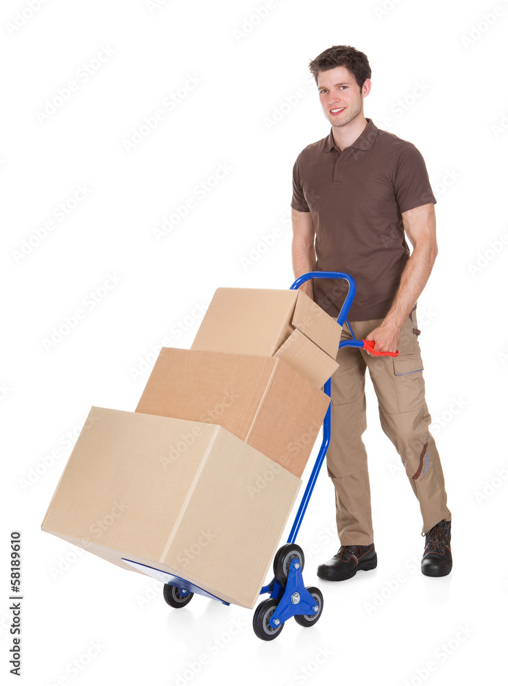 Delivery Man With Hand Truck And Boxes Delivery Man With Hand Truck And Boxes