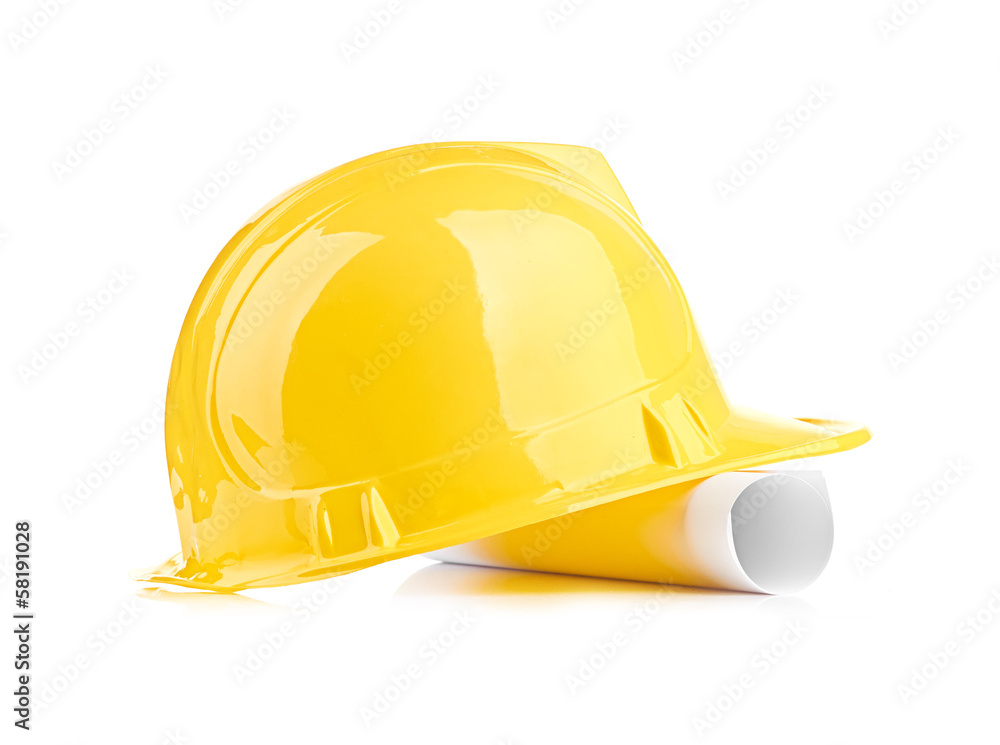 Fototapeta premium yellow helmet and roll paper