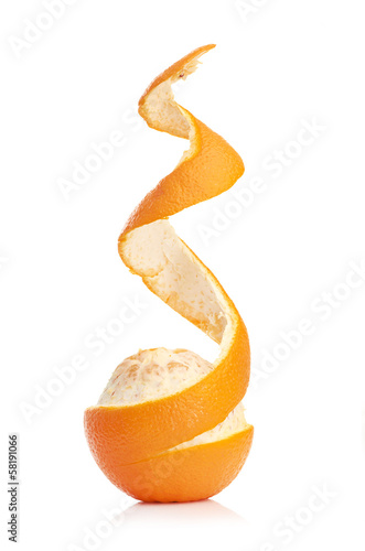 orange with peeled spiral skin
