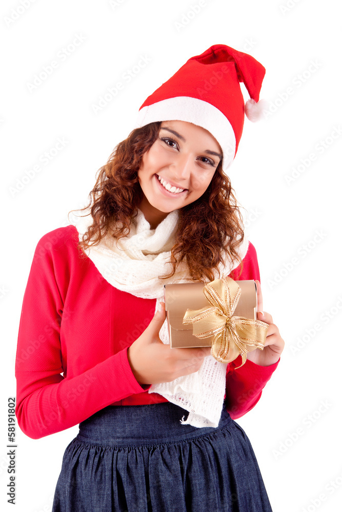 Woman holding a gift for christmas Woman holding a gift for christmas