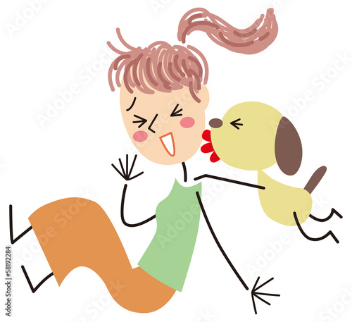 女性に甘える犬