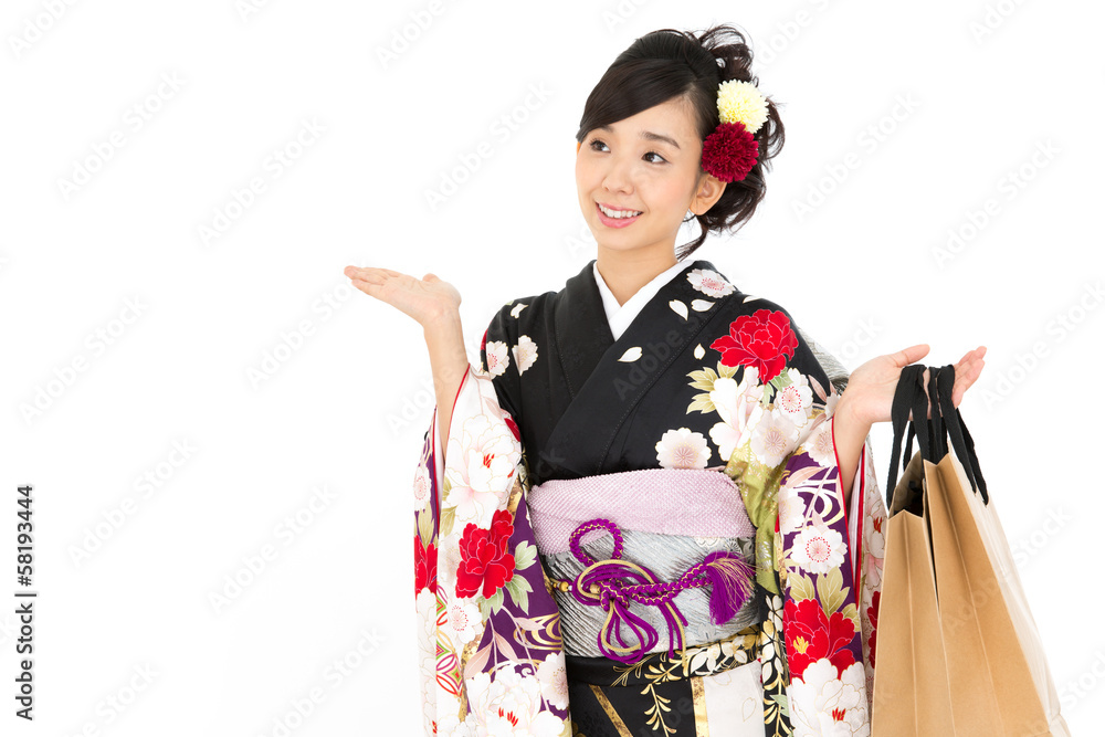 Beautiful asian kimono woman on white background Beautiful asian kimono woman on white background
