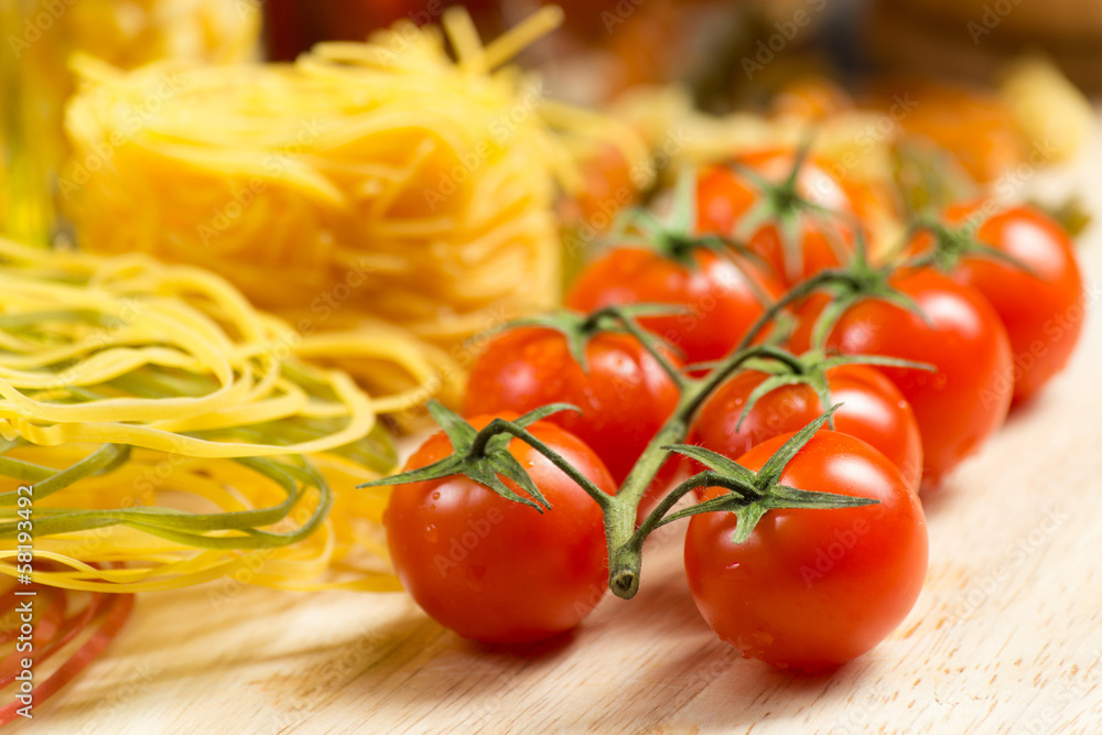 close-up of cherry tomatoes and pasta close-up of cherry tomatoes and pasta