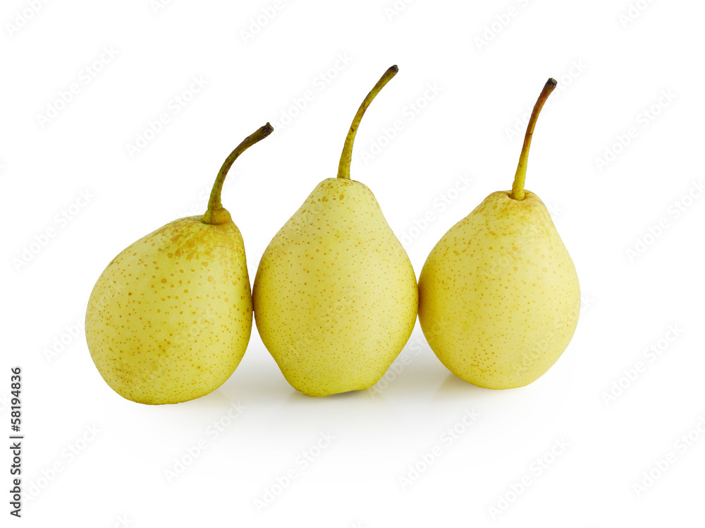 The ripe pears isolated on the white