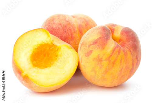 Ripe peach fruit isolated on white background