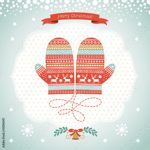 Card design with Christmas mittens