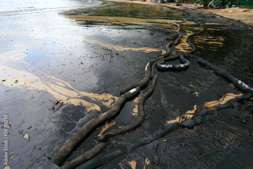 crude oil spill on the beach