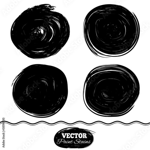 Black paint spots vector set. Ink brush Circle set