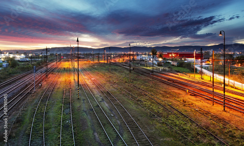 Railroad track at night