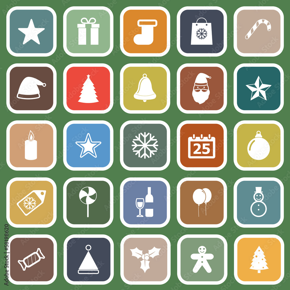 Christmas flat icons on green background Christmas flat icons on green background