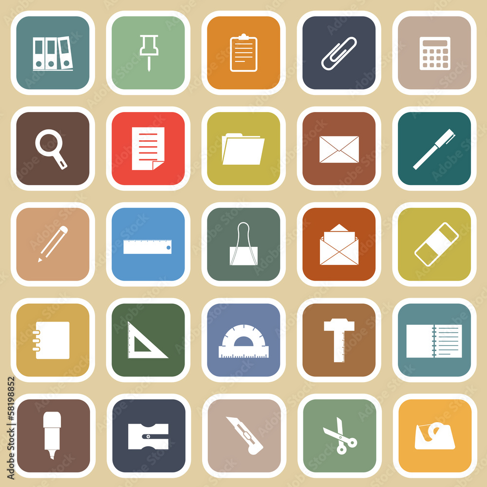 Stationary flat icons on yellow background Stationary flat icons on yellow background