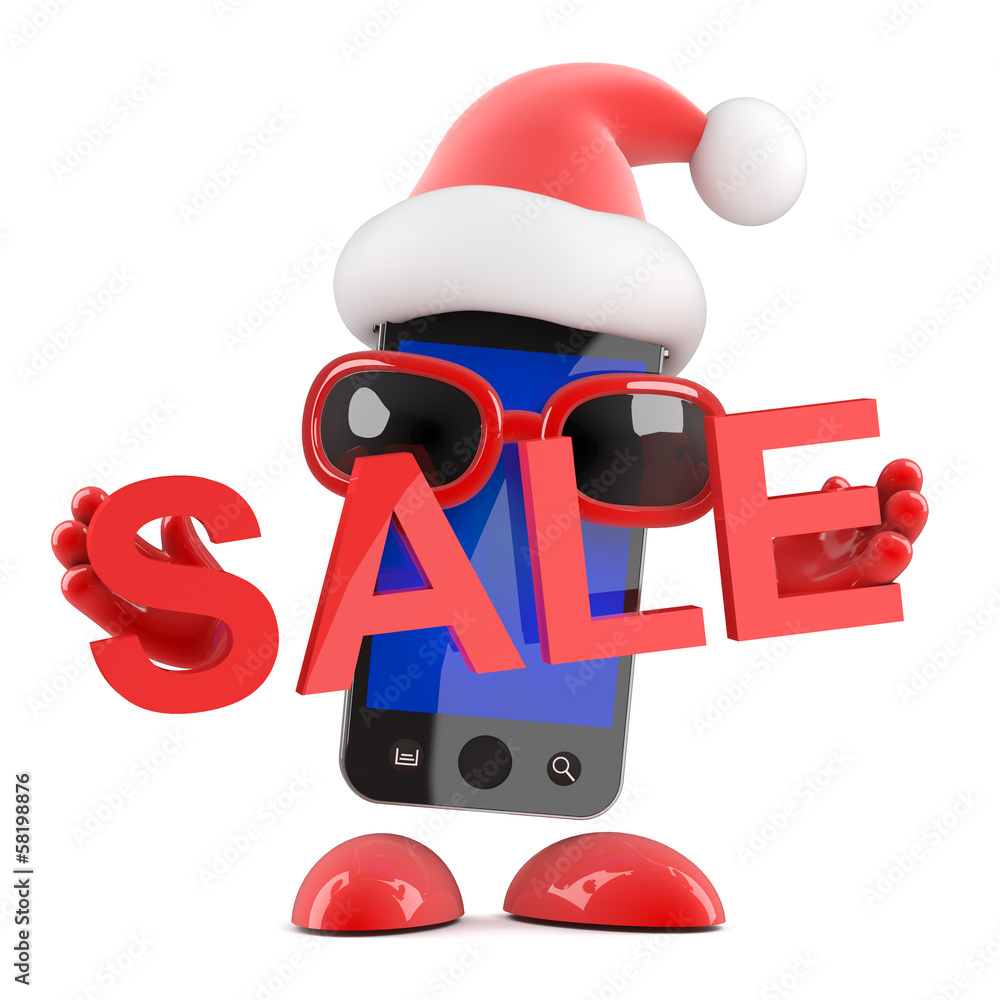 Naklejka premium Smartphone Santa holds a Sale