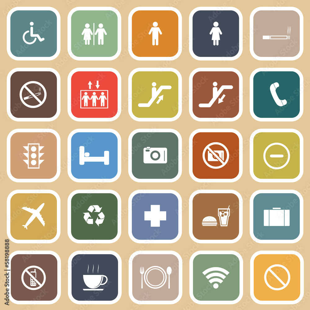 Public flat icons on orange background Public flat icons on orange background