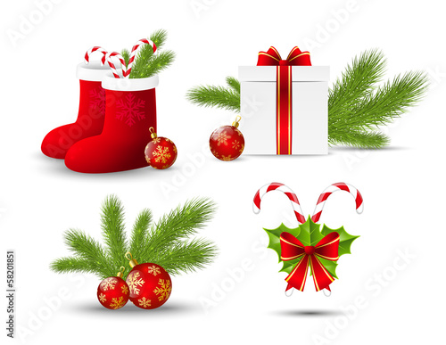 Set of vector Christmas icons on white