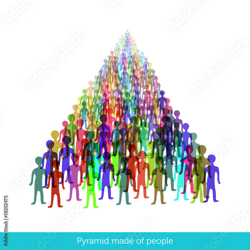 Multiple colorful crowd of people - pyramid made of people icons