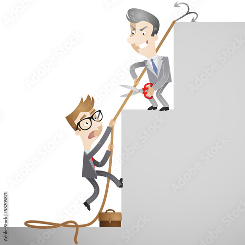 Business people, rivalry, career, cutting rope, bullying