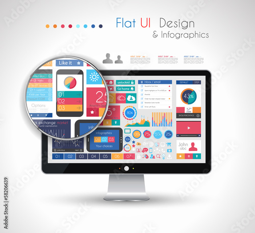 UI Flat Design Elements in a modern HD screen computer: