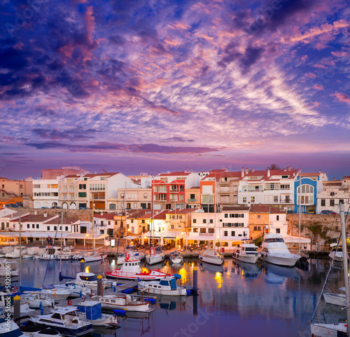 Ciutadella Menorca marina Port sunset with boats