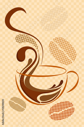 vector illustration of cup of hot coffee on abstract background