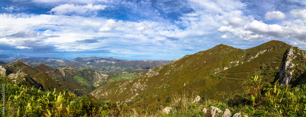 Panoramic of the range of mountains Peaks of Europe in Asturias