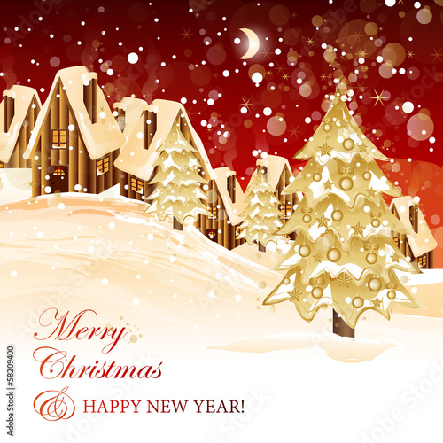 Christmas Houses Background - Vector Illustration