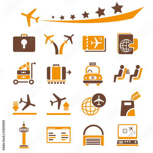 Fototapeta Naklejka Na Ścianę i Meble -  airport icons set, orange theme