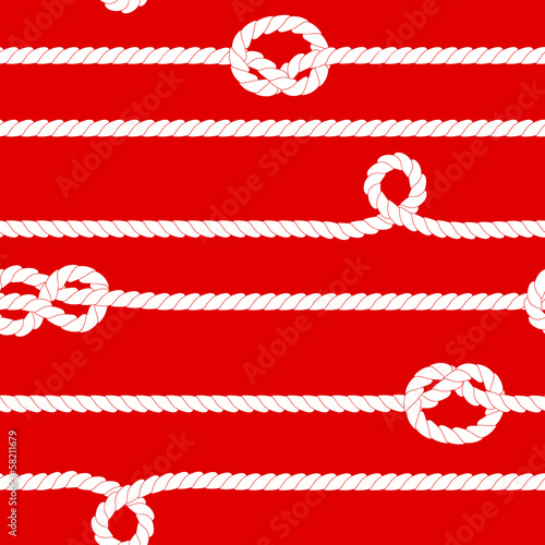 Navy rope with marine knots seamless pattern in red and white