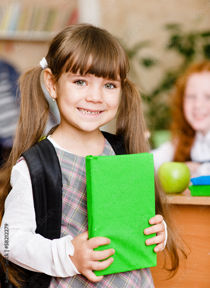 portrait of pretty preschool girl with backpack portrait of pretty preschool girl with backpack