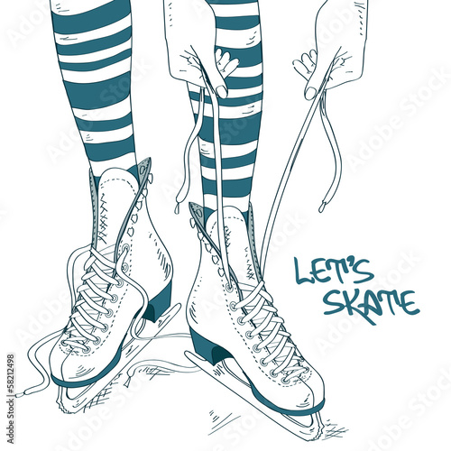 Illustration with female legs in skates