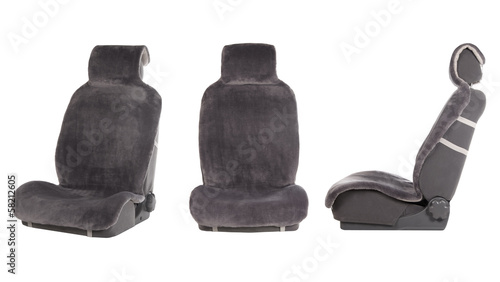 set of auto seats under grey cover isolated on white