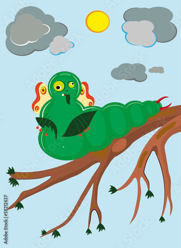 The caterpillar eats up leaves.