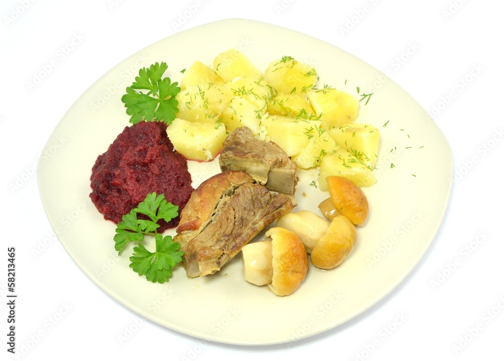 ribs with mushrooms, beets and potatoes ribs with mushrooms, beets and potatoes