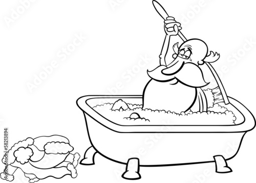 santa taking bath coloring page