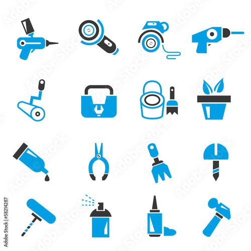 garden gadget, and tool icons, blue theme