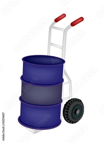 A Hand Truck Loading An Oil Barrel
