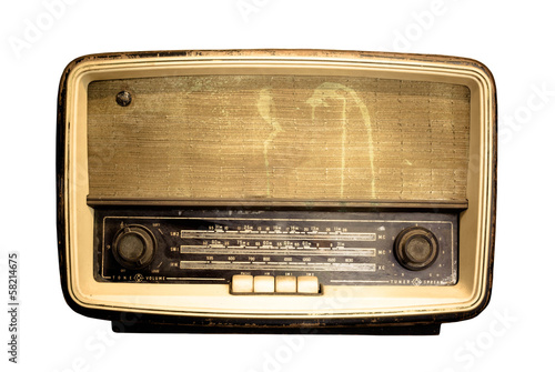 Old radio, Antique brown radio on a white background