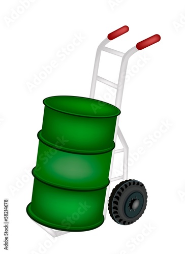 A Hand Truck Loading An Oil Tank