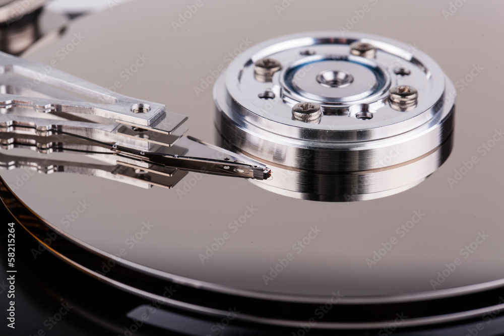 Closeup of opened computer hard drive Closeup of opened computer hard drive