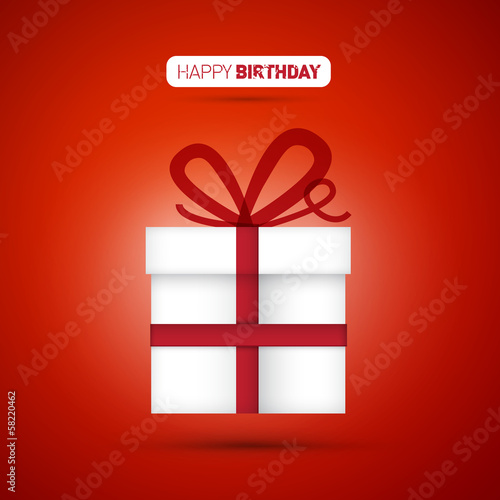 Happy Birthday vector, white present on red background