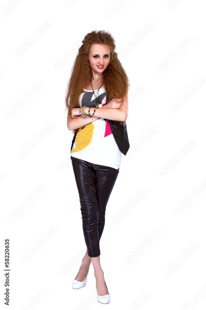 girl in punk rock style on white background girl in punk rock style on white background
