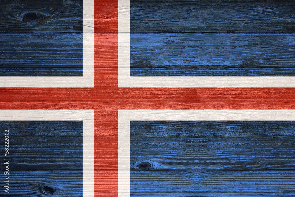 Fototapeta premium Iceland Flag painted on old wood plank background.